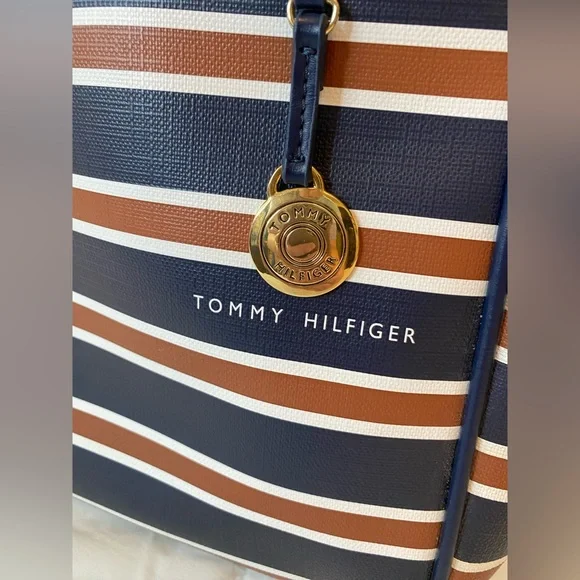Tommy Hilfiger Red, White, and Blue Striped Tote Purse - Picture 4 of 10